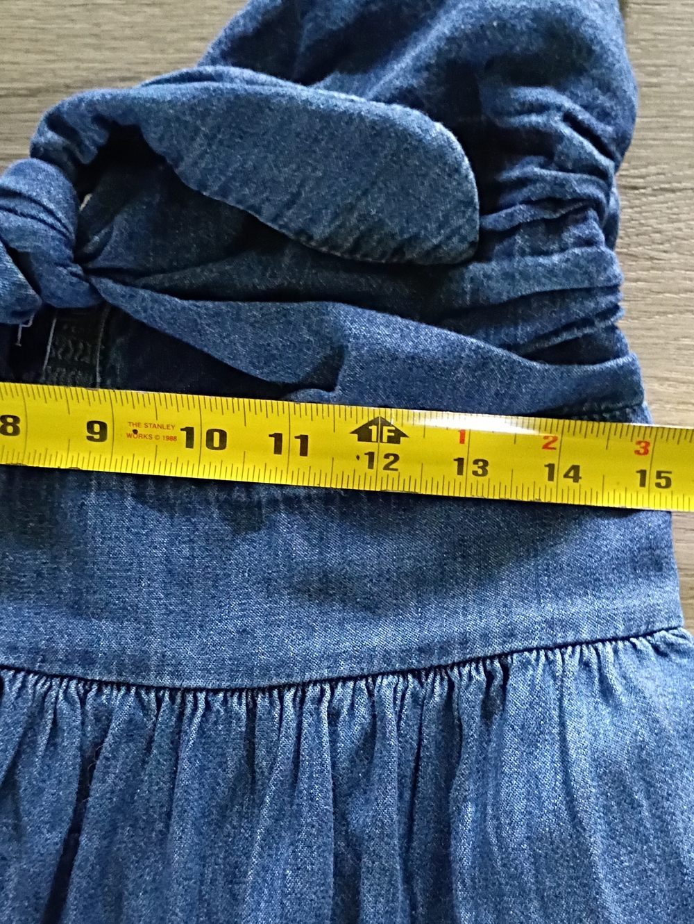 GAP- Tie-Front Spaghetti Strap Tiered Maxi Dress Dark Blue Soft Denim Sz Med/Pet - Picture 8 of 11